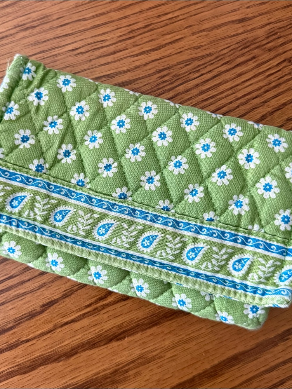 Vintage Vera Bradley Green Quilted Floral Wallet with Blue Accents